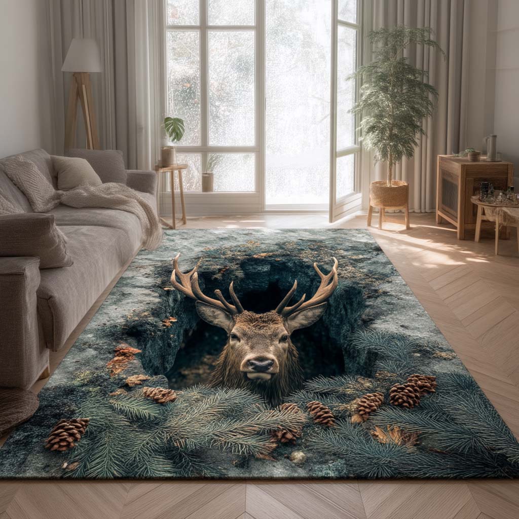 Forest Deer Area Rug - Non-Slip Washable 3D Print Rug for Living Room & BedroomTVC2108215