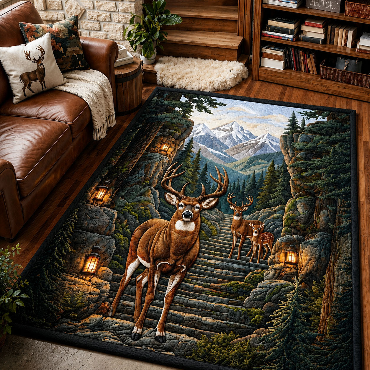 Forest Deer Area Rug - Non-Slip Washable 3D Print Rug for Living Room & BedroomTVC2108417