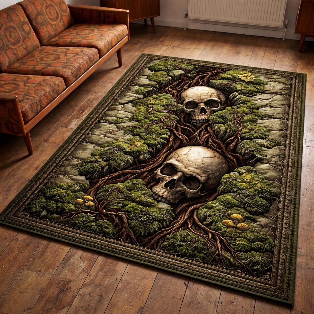 Forest Root Skull Area Rug - Non-Slip Washable 3D Print Rug for Living Room & BedroomTVC2108417