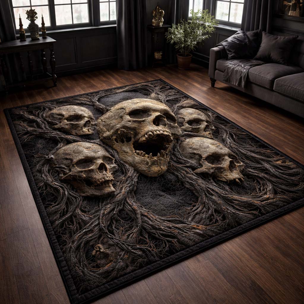 Forsaken Skull Circle Area Rug - Non-Slip Washable 3D Print Rug for Living Room & BedroomTVC2108417