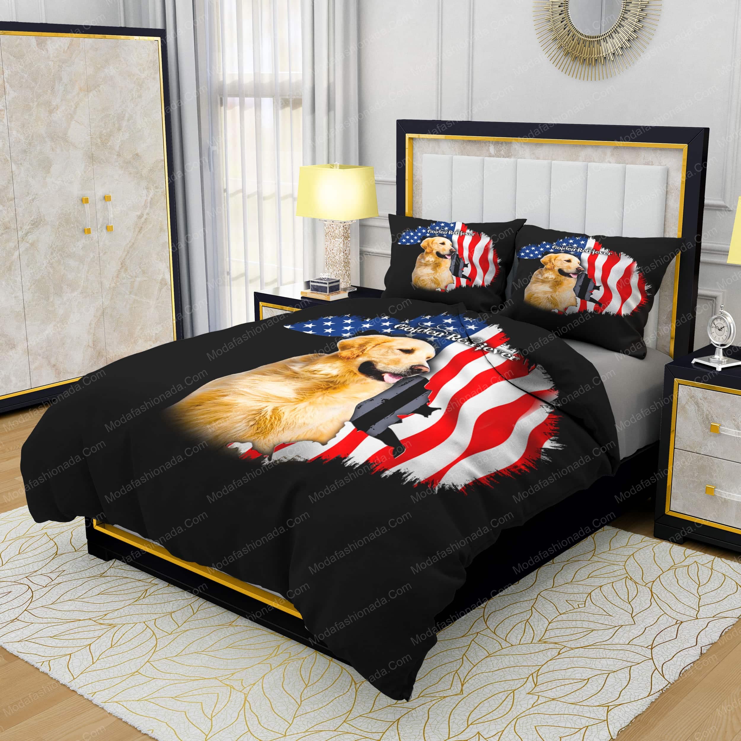 Fourth Of July Golden Retriever American Flag Bedding Sets