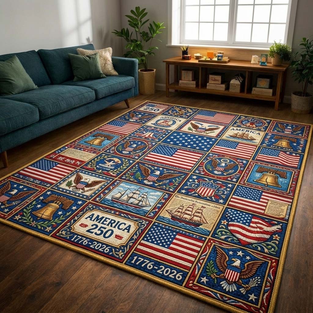 Freedom Mosaic Area Rug - Non-Slip Washable 3D Print Rug for Living Room & BedroomTVC2108416