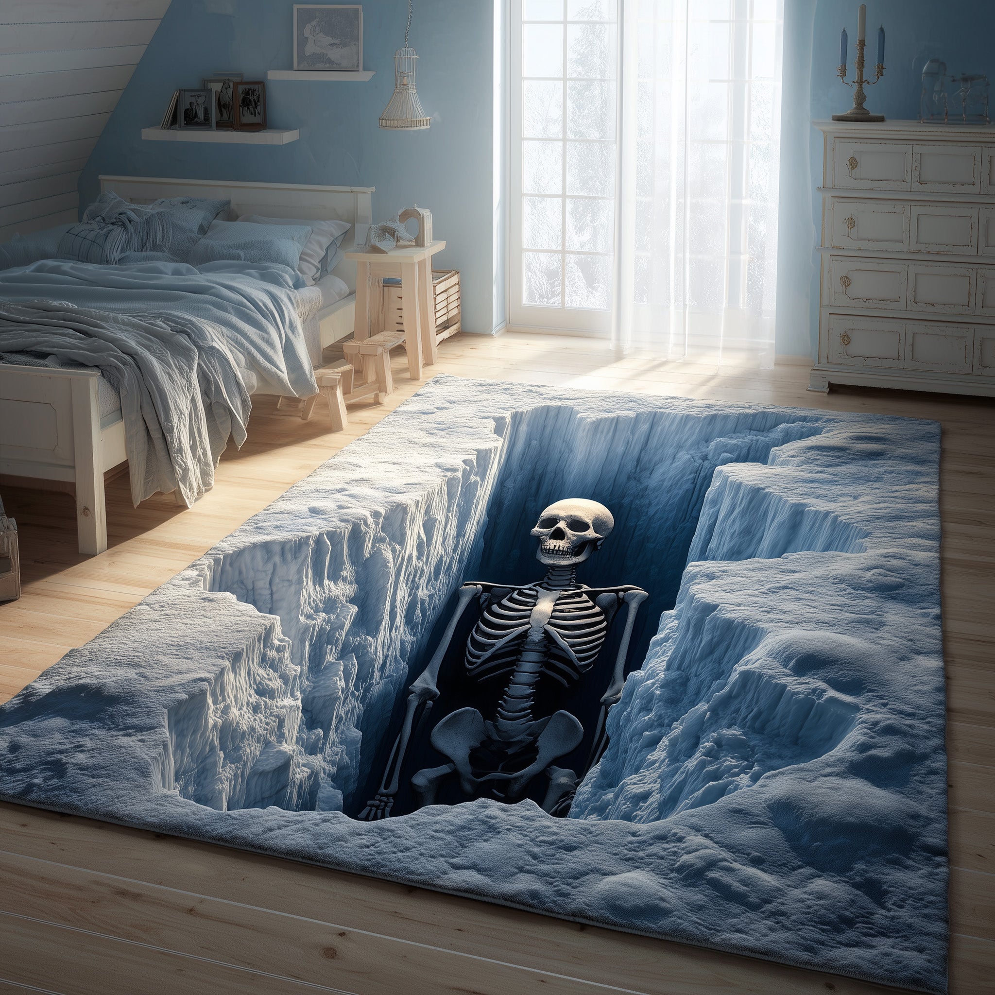Frost Hollow Area Rug - Non-Slip Washable 3D Print Rug for Living Room & BedroomTVC2108416