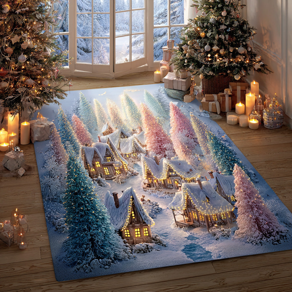 Frostlight Village Area Rug - Non-Slip Washable 3D Print Rug for Living Room & BedroomTVC2108323