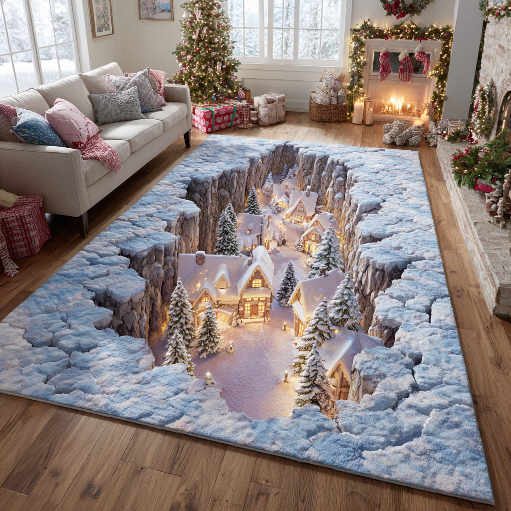 Frosty Village Area Rug - Non-Slip Washable 3D Print Rug for Living Room & BedroomTVC2108322