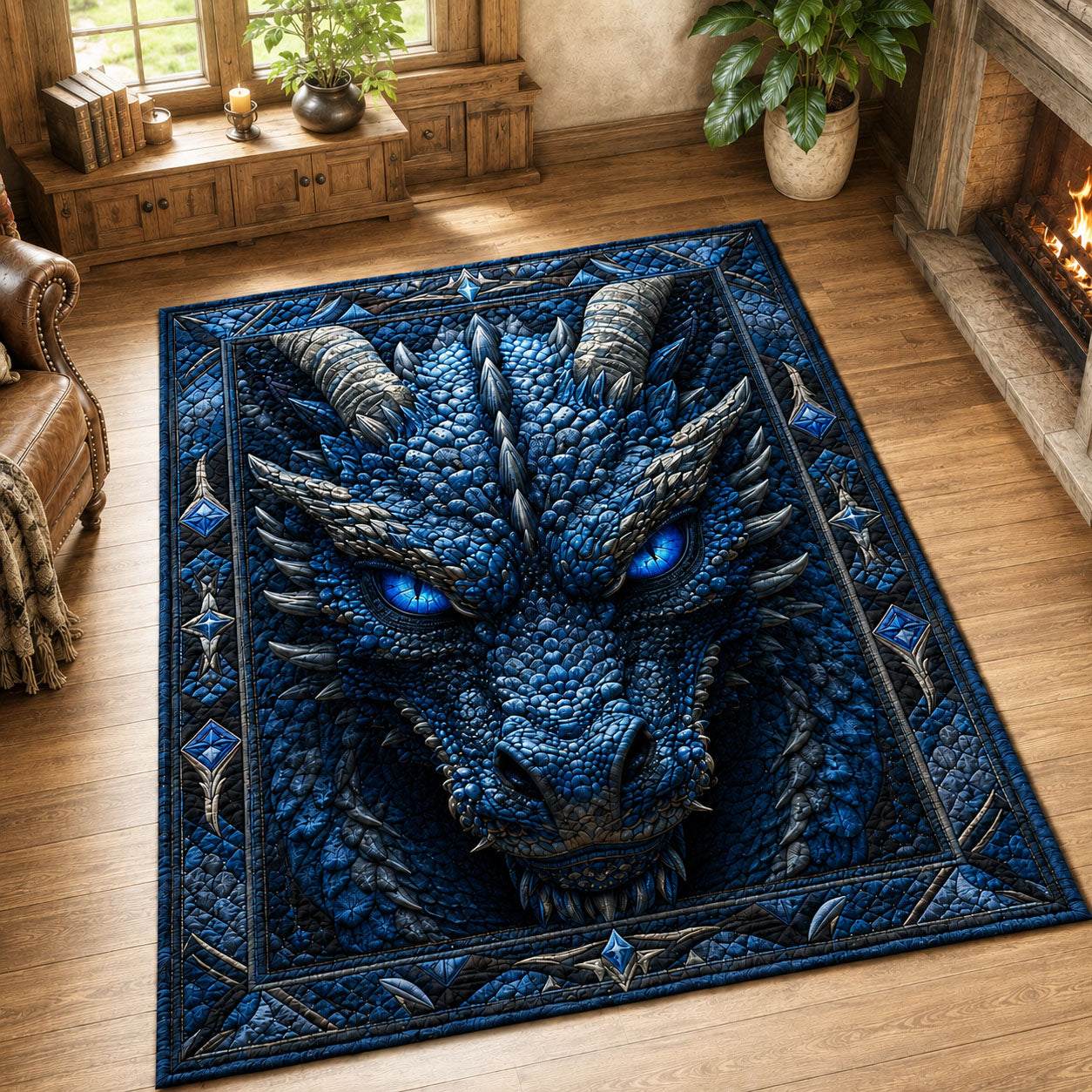 Frozen Blue Dragon Guardian Area Rug - Non-Slip Washable 3D Print Rug for Living Room & BedroomTVC2108416