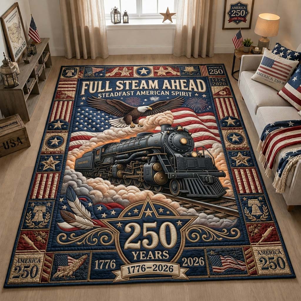 Full Steam Freedom Area Rug - Non-Slip Washable 3D Print Rug for Living Room & BedroomTVC2108416