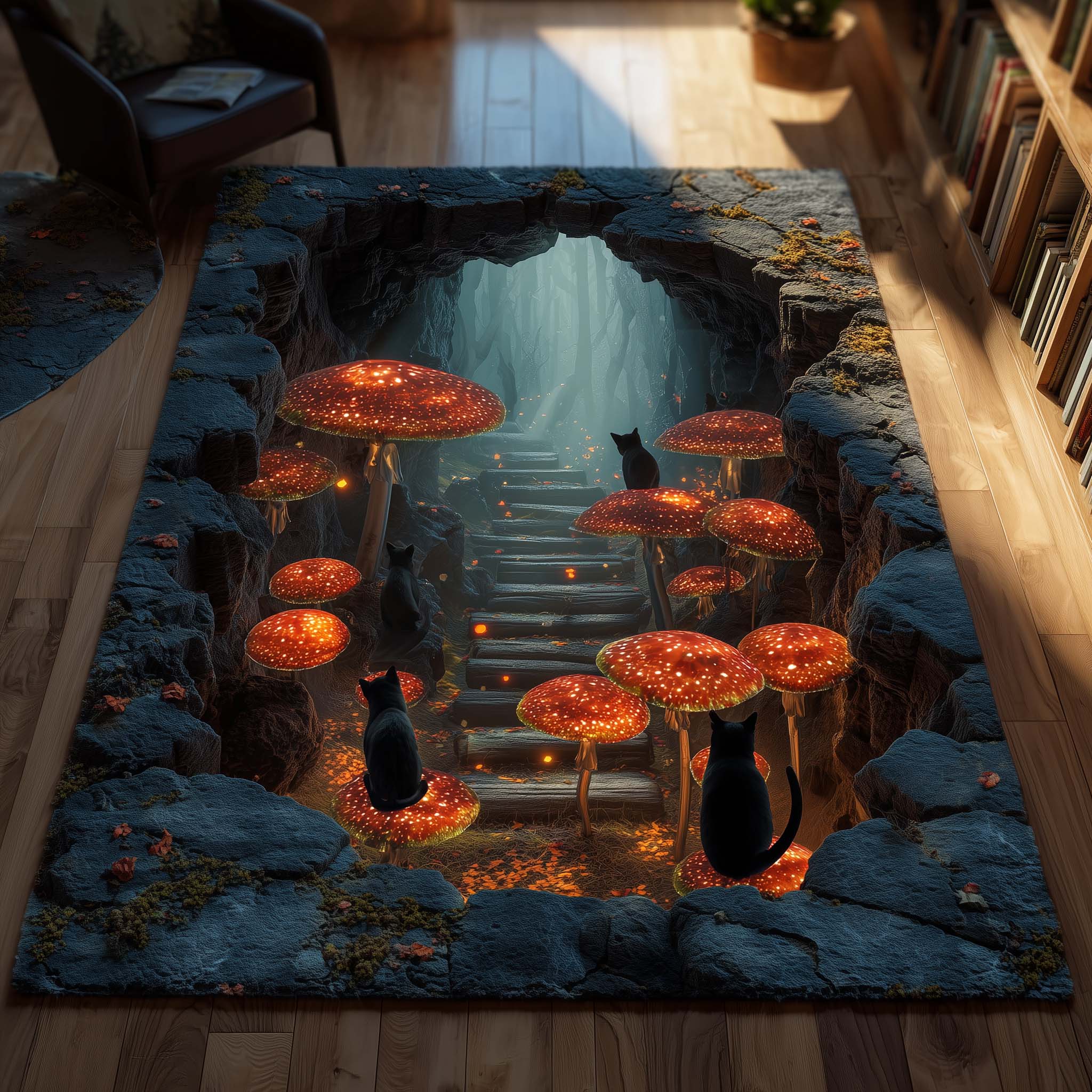 Fungi Whisker Area Rug - Non-Slip Washable 3D Print Rug for Living Room & BedroomTVC2108236