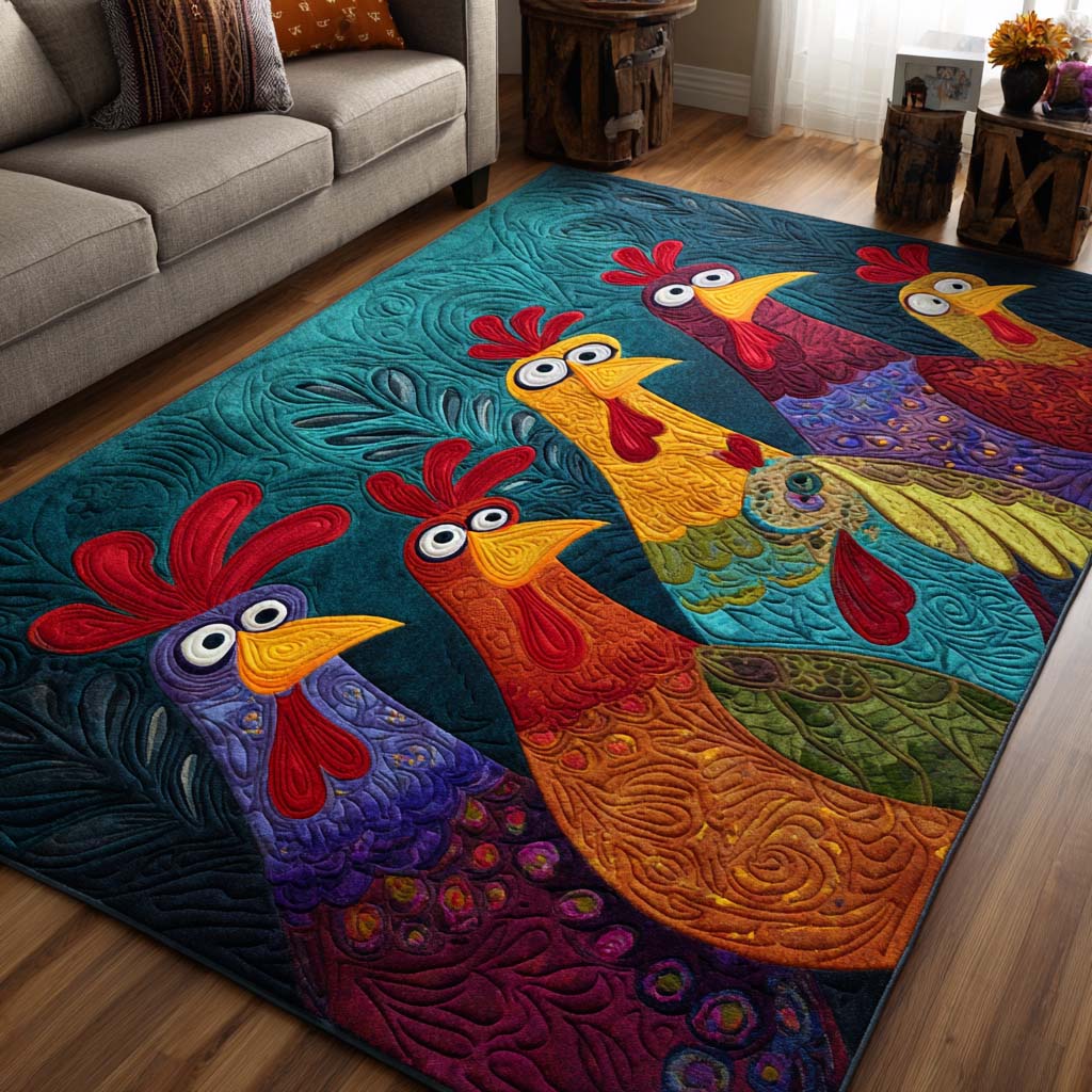 Funky Roosters Area Rug - Non-Slip Washable 3D Print Rug for Living Room & BedroomTVC2108322