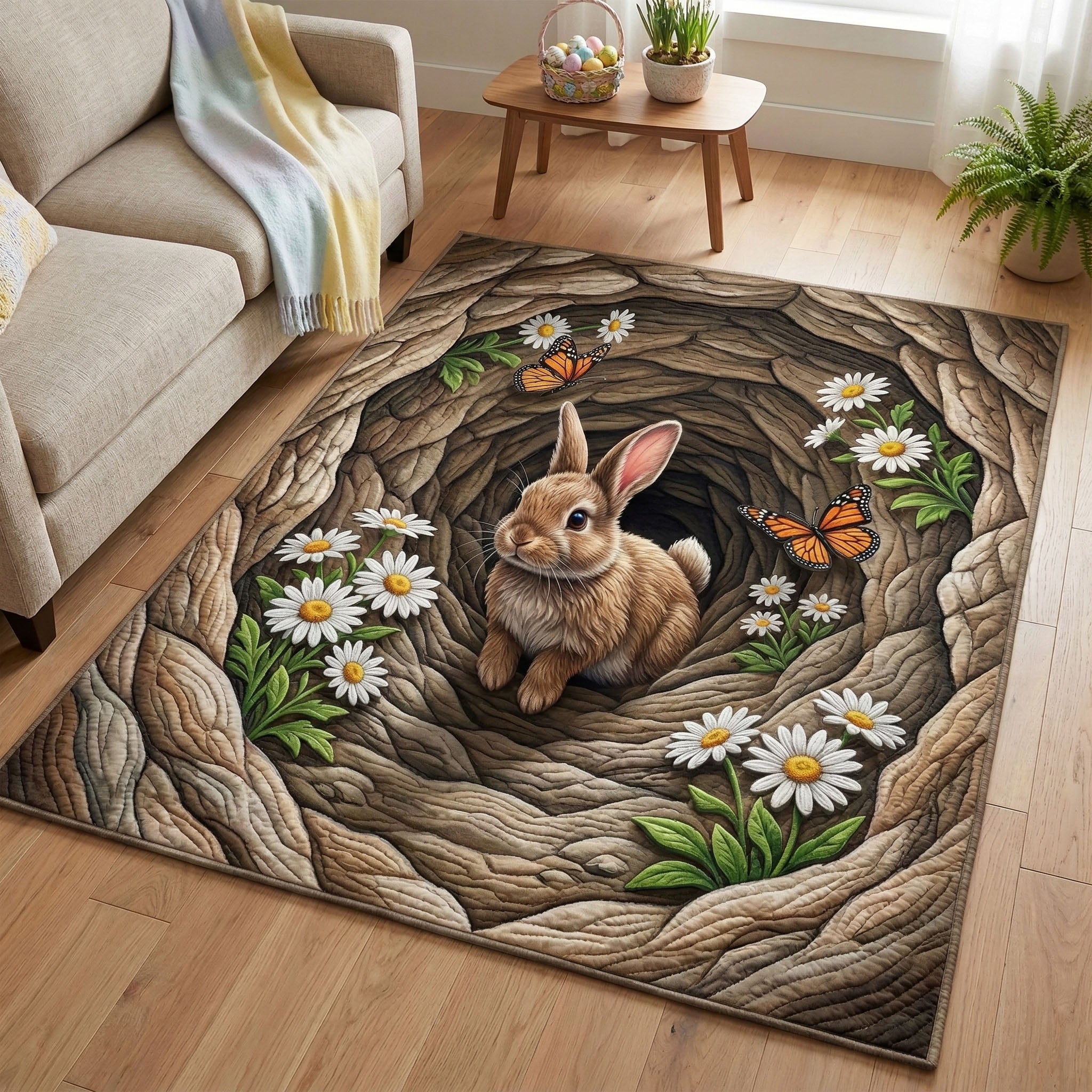Garden Bunny Area Rug - Non-Slip Washable 3D Print Rug for Living Room & BedroomTVC2108322
