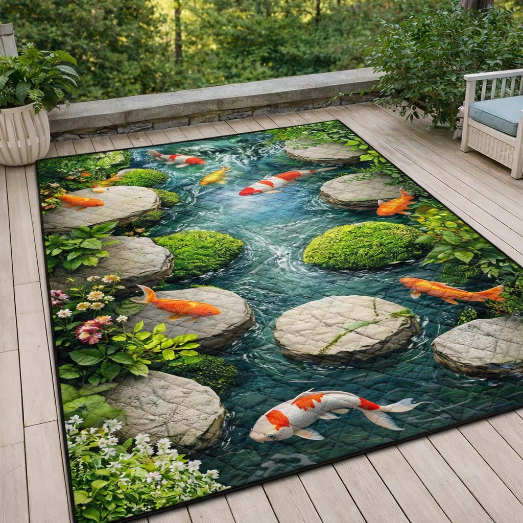 Garden Koi Stream Area Rug - Non-Slip Washable 3D Print Rug for Living Room & BedroomTVC2108416