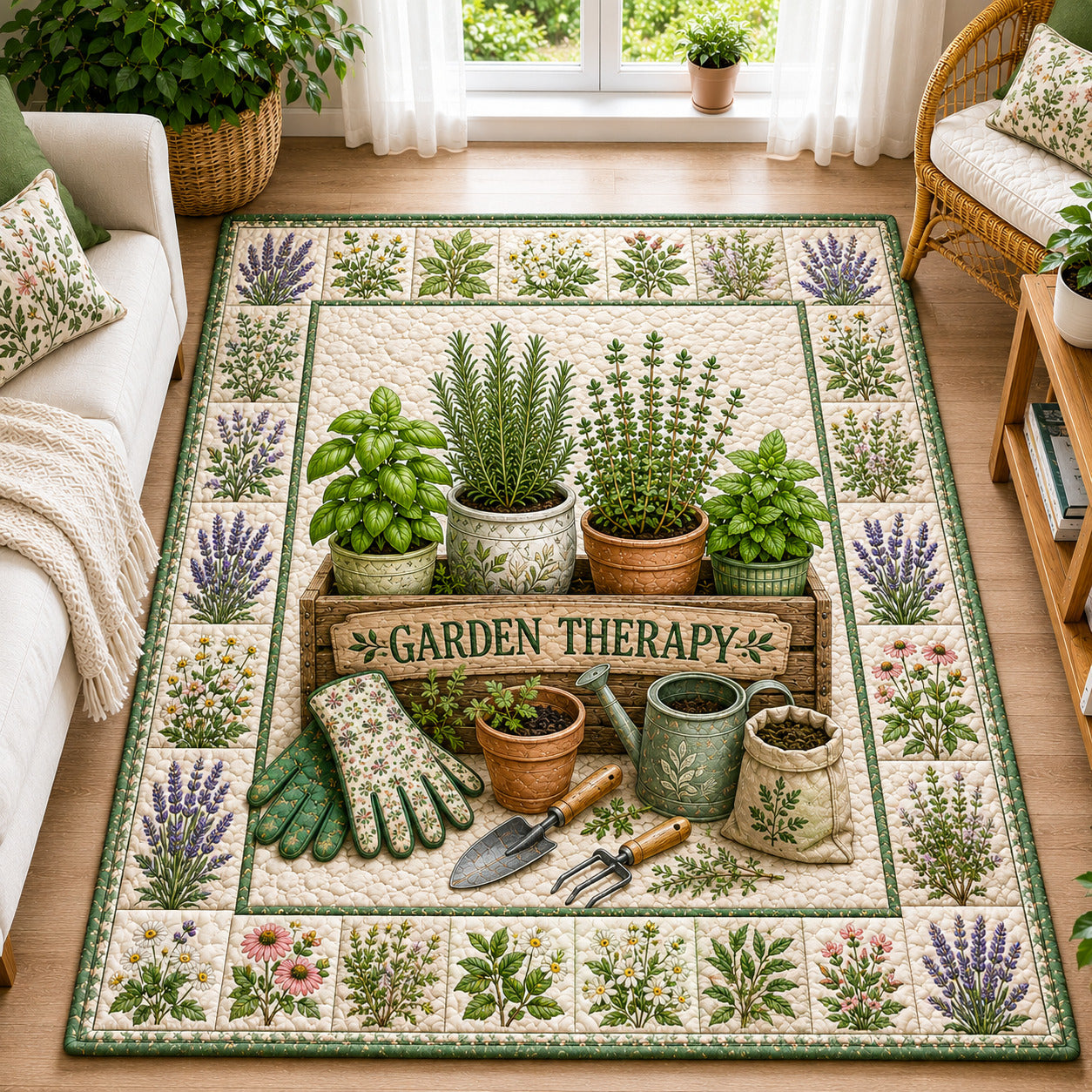 Garden Therapy Area Rug - Non-Slip Washable 3D Print Rug for Living Room & BedroomTVC2108416