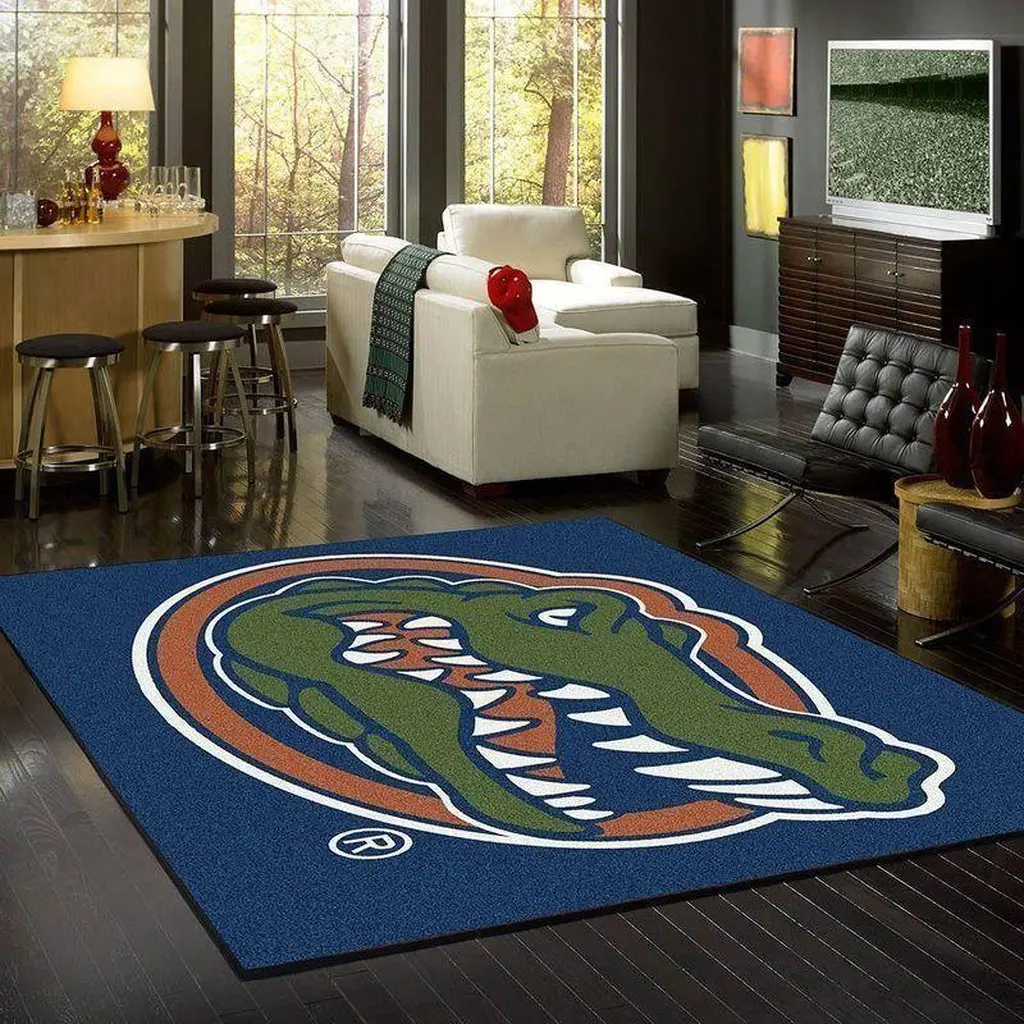 Gator Logo Rug for Living Room Game Room Decor Blue and Green
