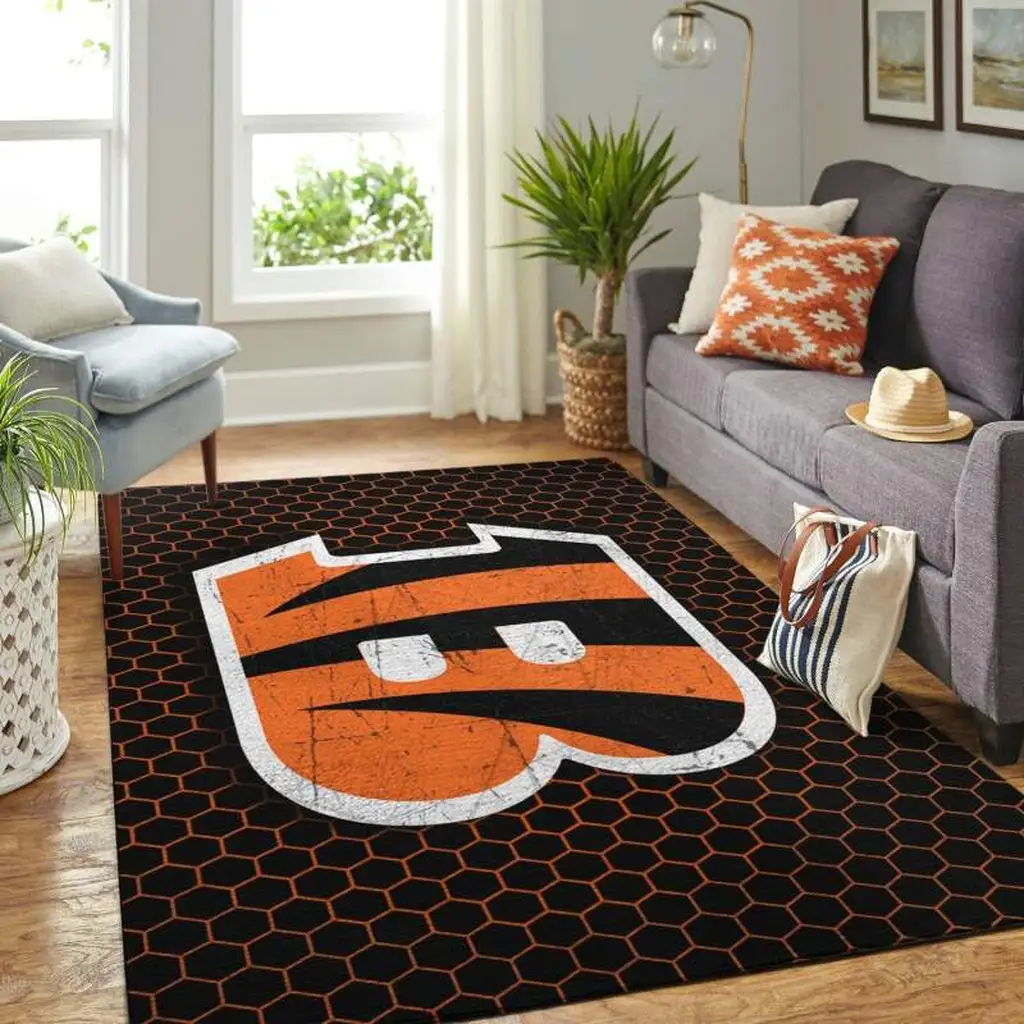 Geometric Area Carpet Modern Stylish Home Rug Black and Orange