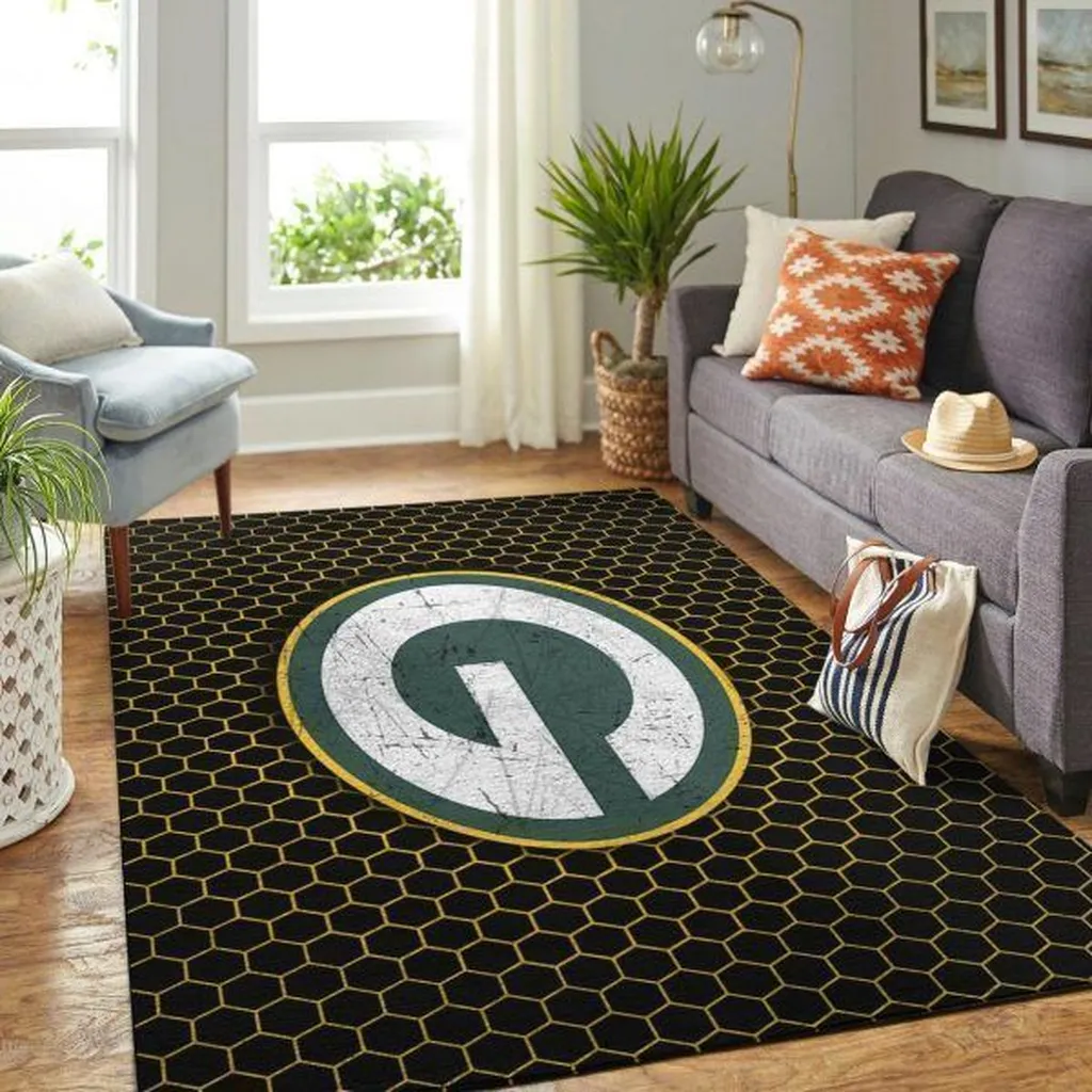 Geometric Area Rug for Living Room Home Decor Black and Orange