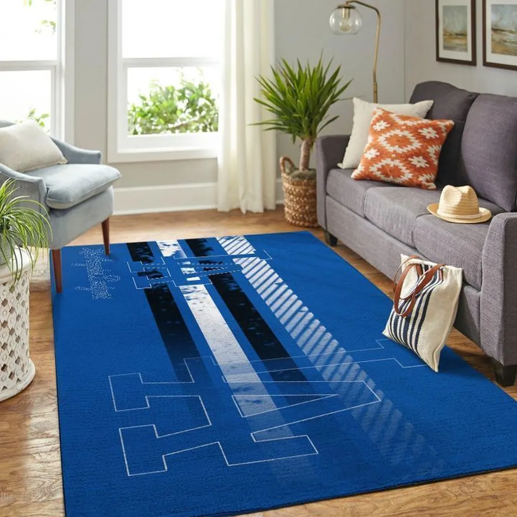 Geometric Area Rug Modern Design for Living Room Black and Blue