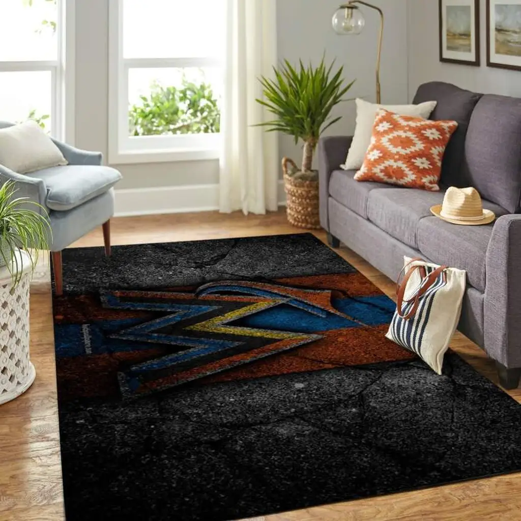 Geometric Area Rug Modern Design for Living Room Black and Orange