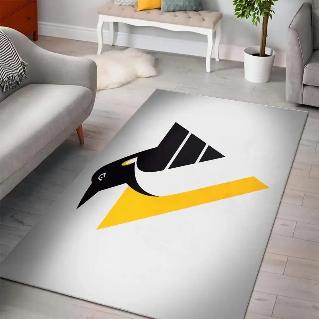 Geometric Bird Area Rug for Living Room Decor Black and Yellow