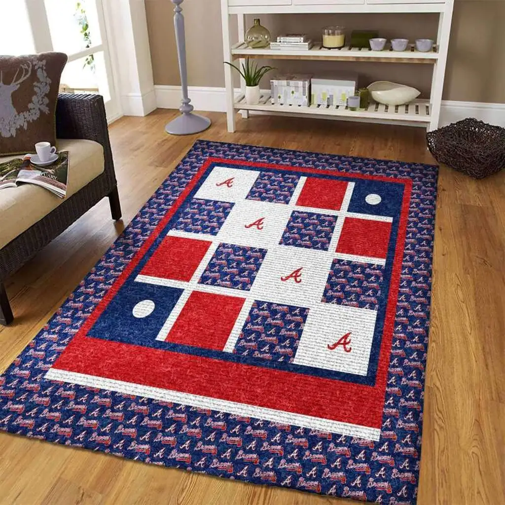 Geometric Decorative Rug for Living Room Floor Decor Blue and Red