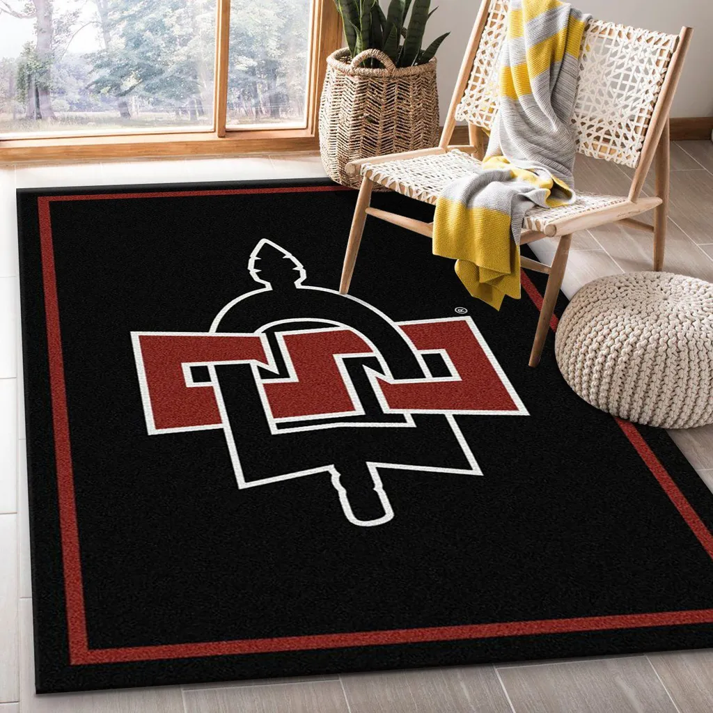 Geometric Modern Area Rug for Living Room Decor Black and Red