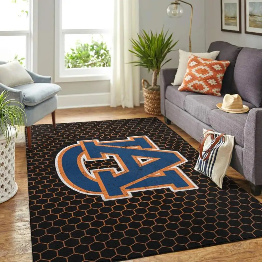 Geometric Pattern Rug with Bold Center Design Black and Orange