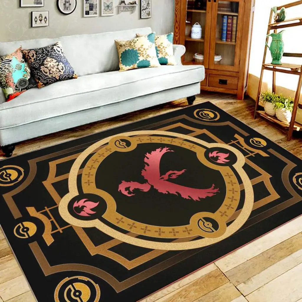 Geometric Phoenix Area Rug for Living Room Decor Black and Orange