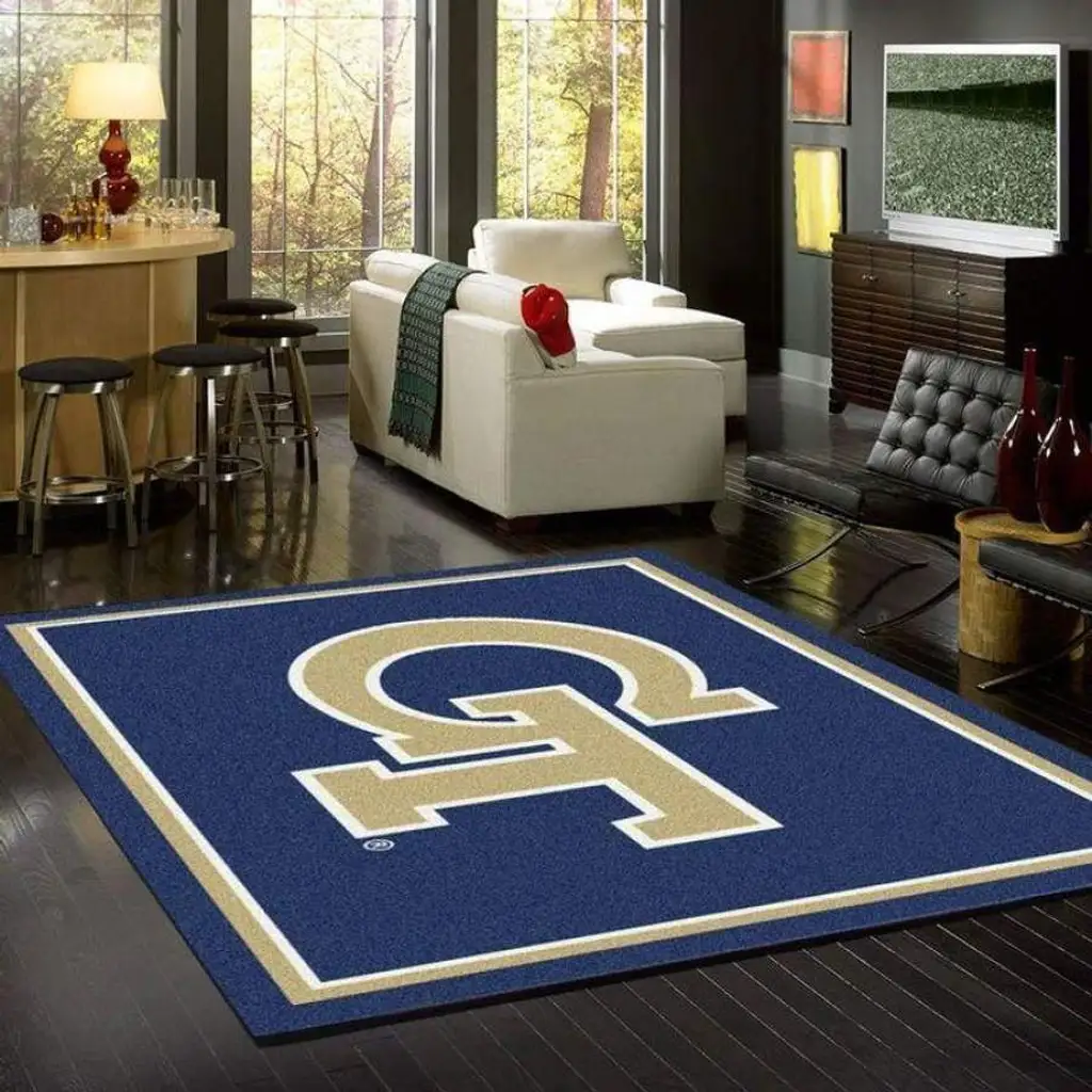 Geometric Rug Ideal for Modern Living Room Decor Beige and Blue
