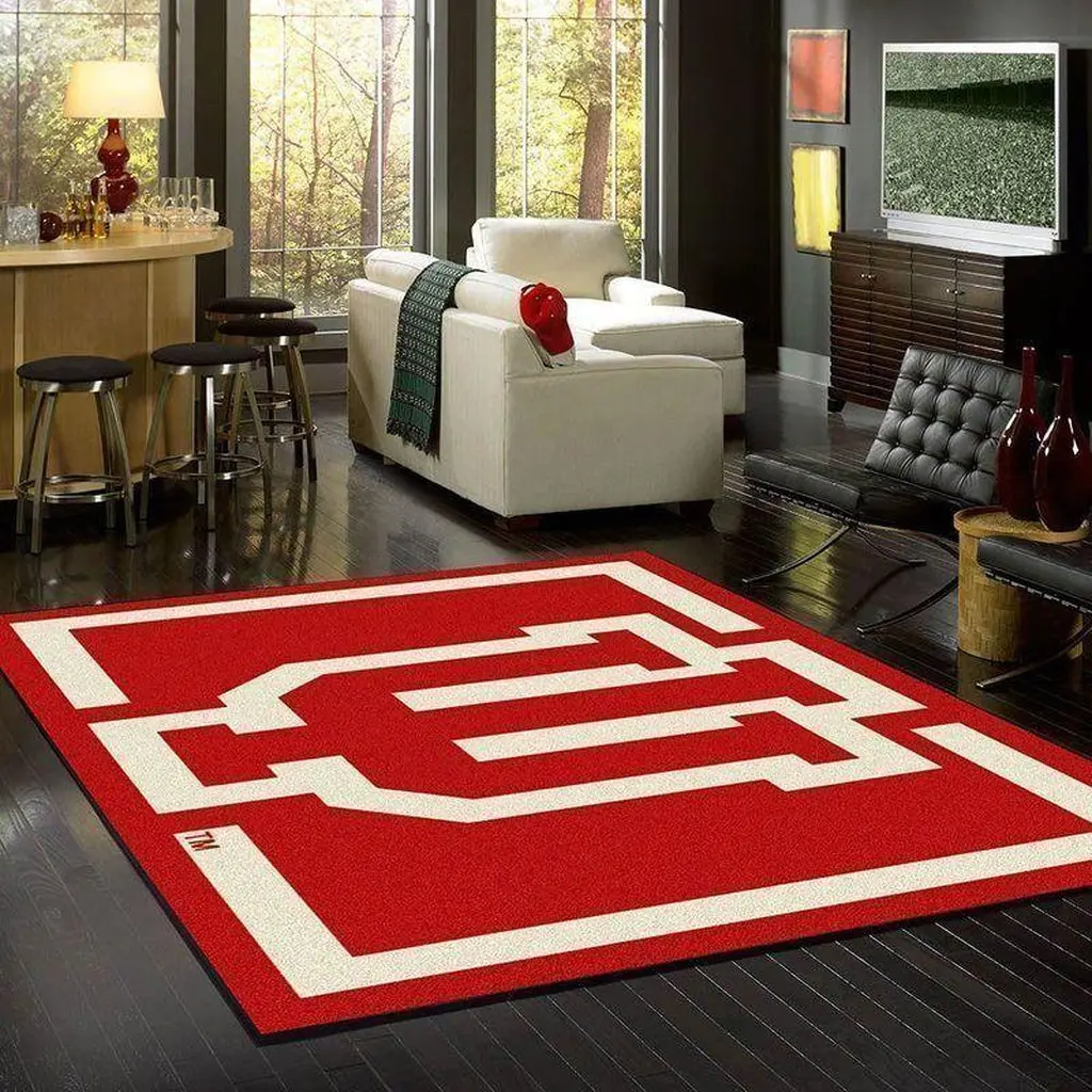 Geometric Rug Modern Design for Living Room Decor Red and White