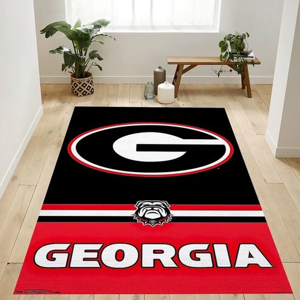 Georgia Bulldogs Rug - Area for Living Room Bedroom Black and Red