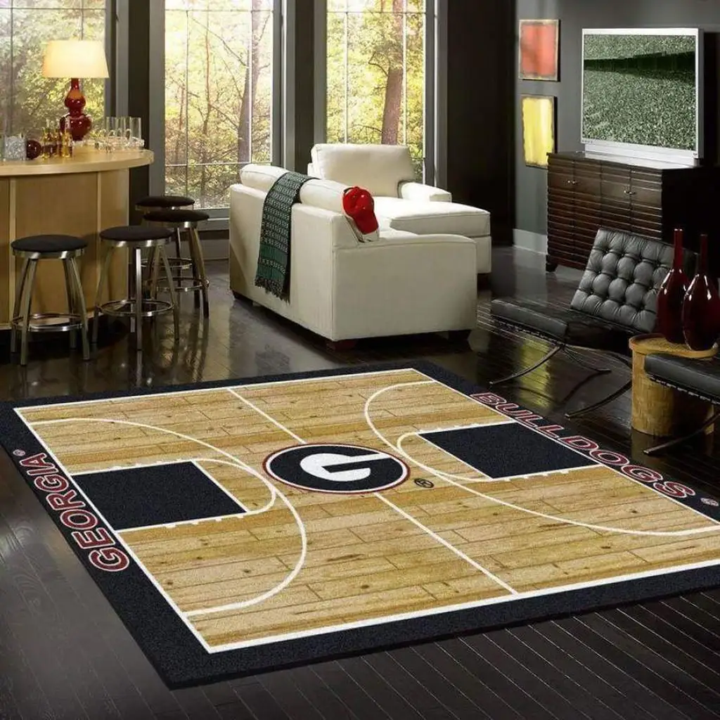 Georgia Bulldogs Rug - Basketball Court for Home Decor Beige and Black