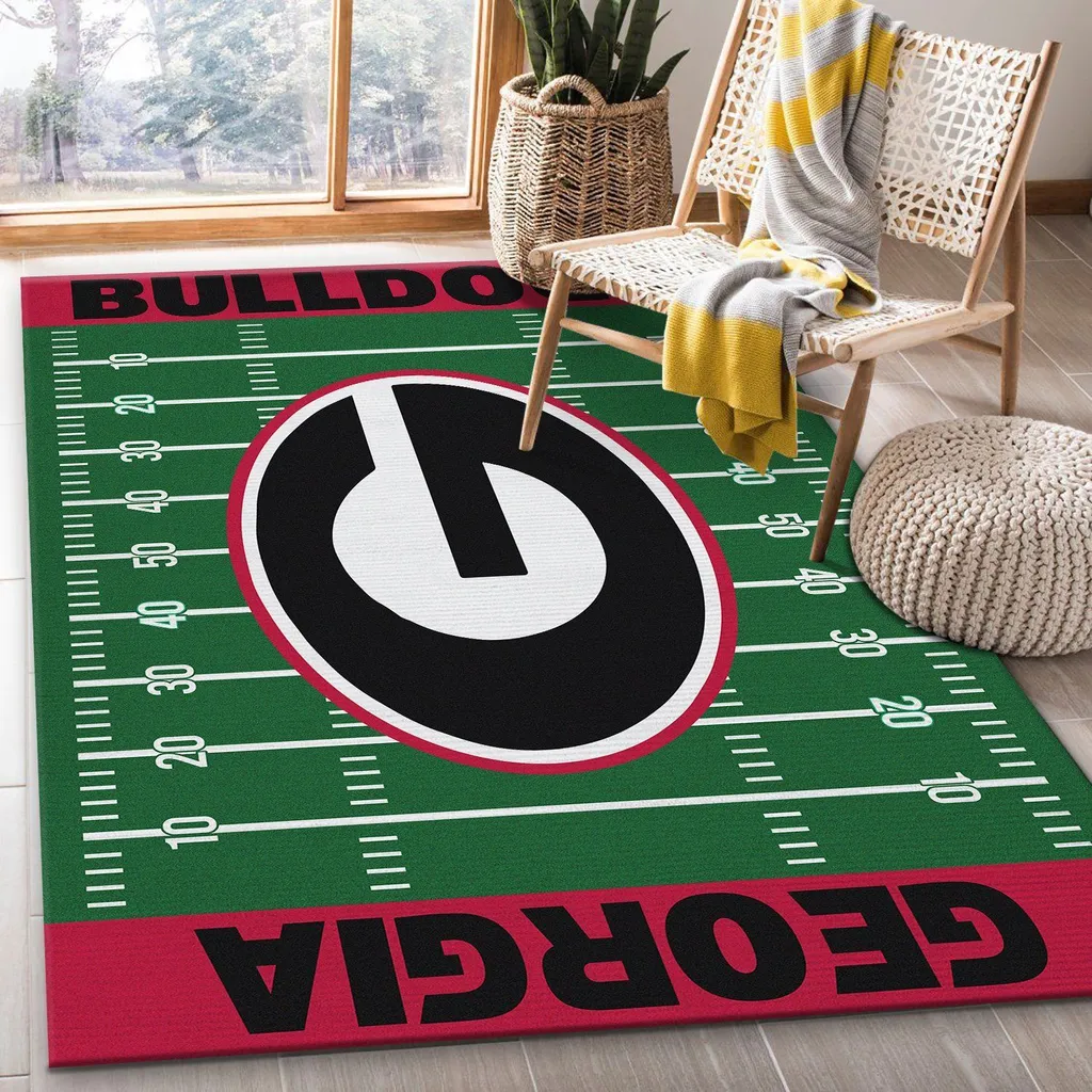 Georgia Bulldogs Rug - Football Field for Game Room Black and Green