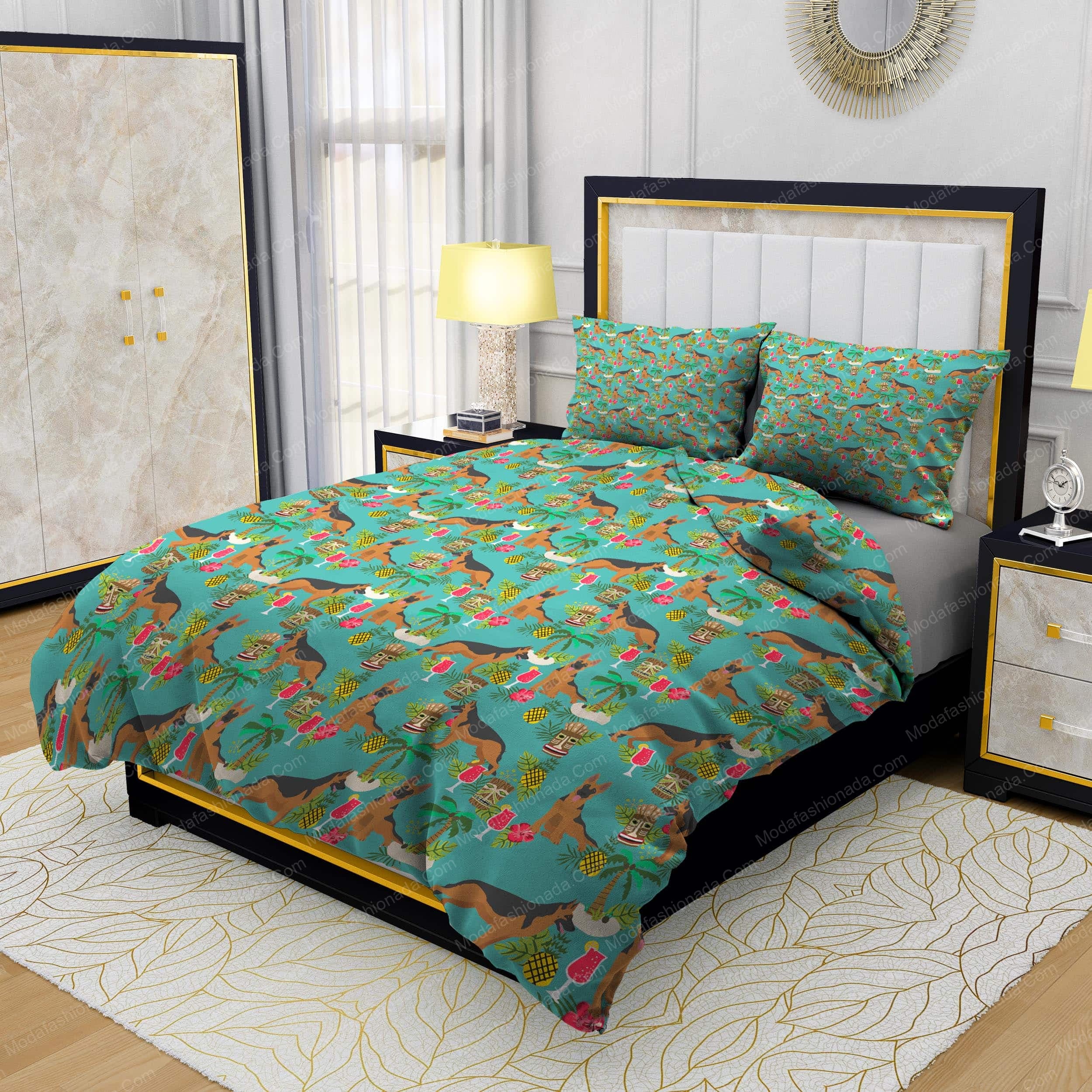 German Shepherd Dog With Hibiscus Flowers Coconut Bedding Sets