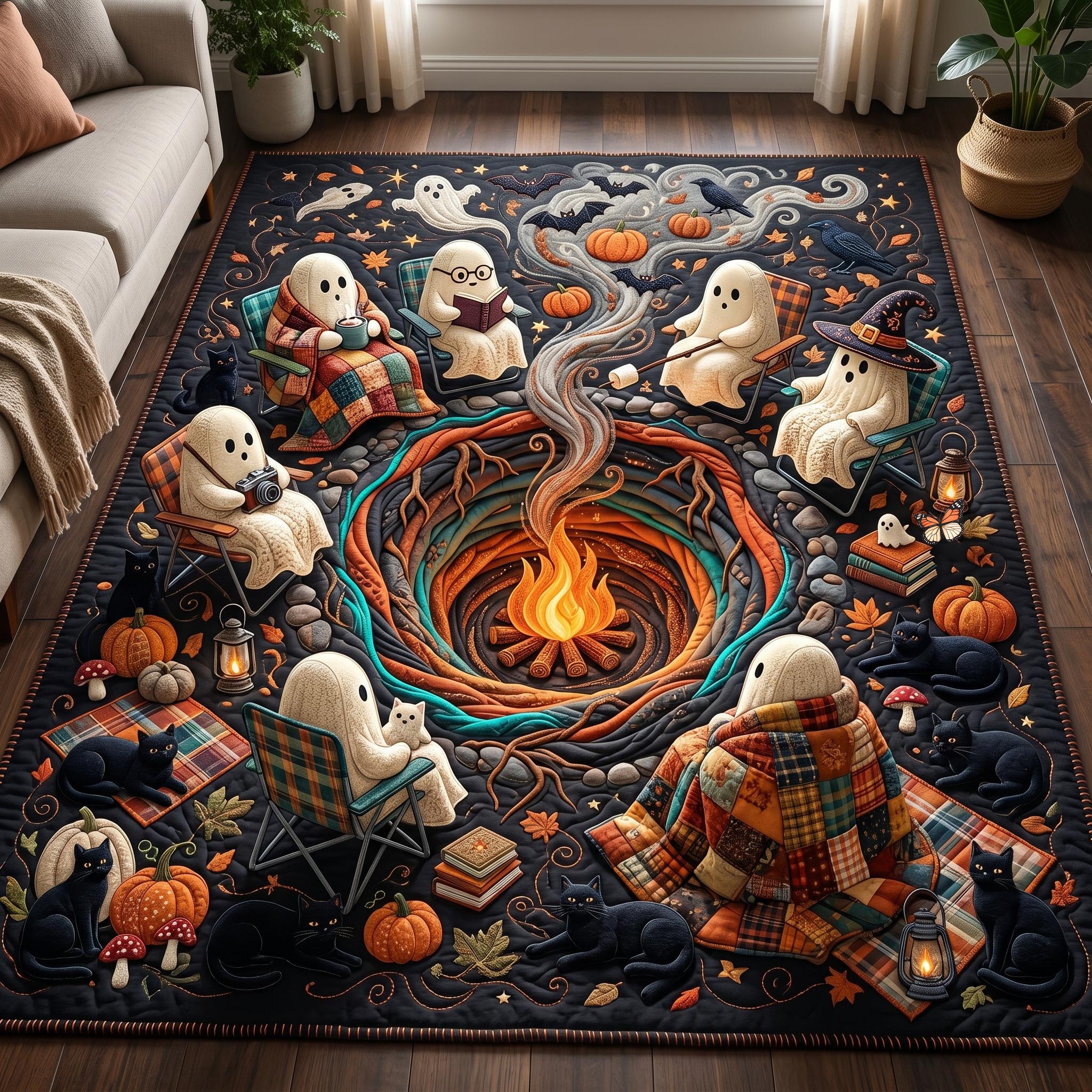 Ghost Vibes Halloween Area Rug - Non-Slip Washable 3D Print Rug for Living Room & BedroomTVC2108415