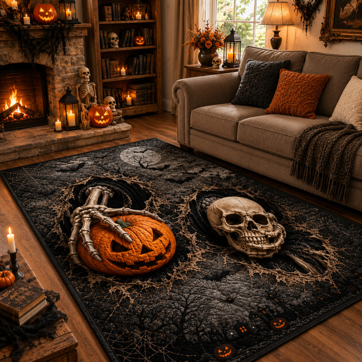 Ghostly Bones Halloween Area Rug - Non-Slip Washable 3D Print Rug for Living Room & BedroomTVC2108319