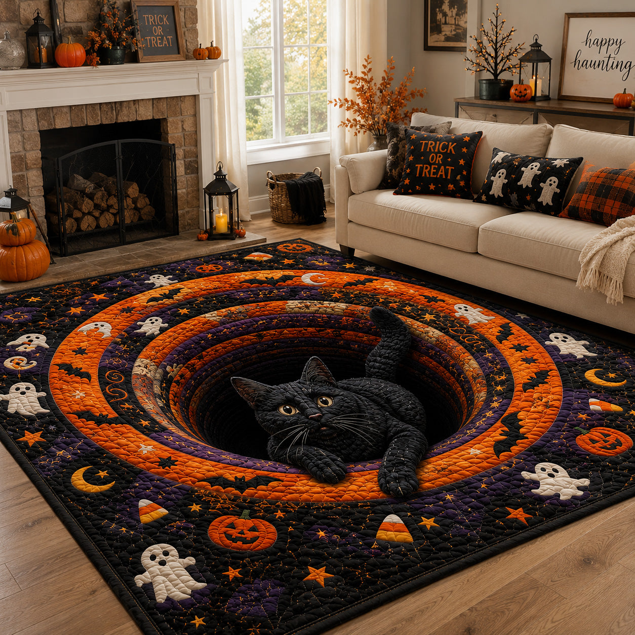 Ghostly Paws Halloween Area Rug - Non-Slip Washable 3D Print Rug for Living Room & BedroomTVC2108320