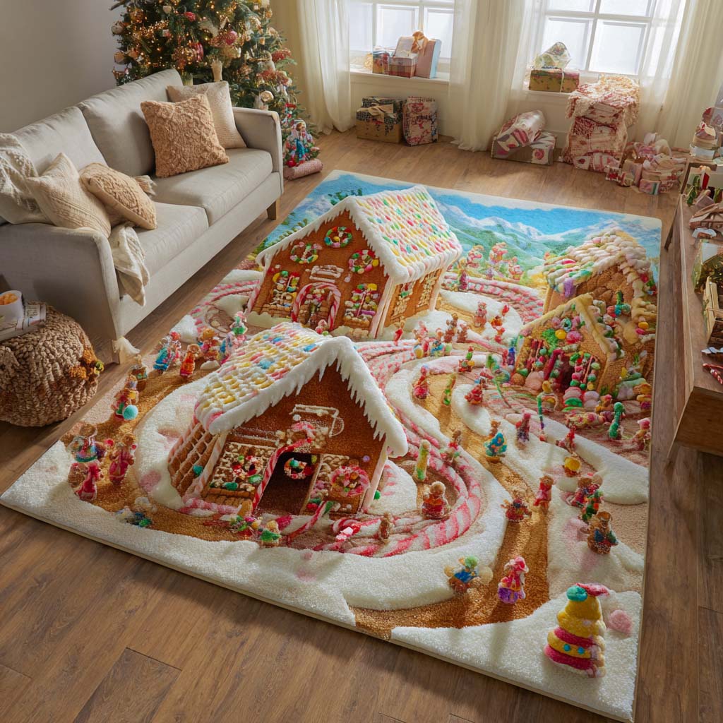 Gingerbread Village Nightfall Area Rug - Non-Slip Washable 3D Print Rug for Living Room & BedroomTVC2108319