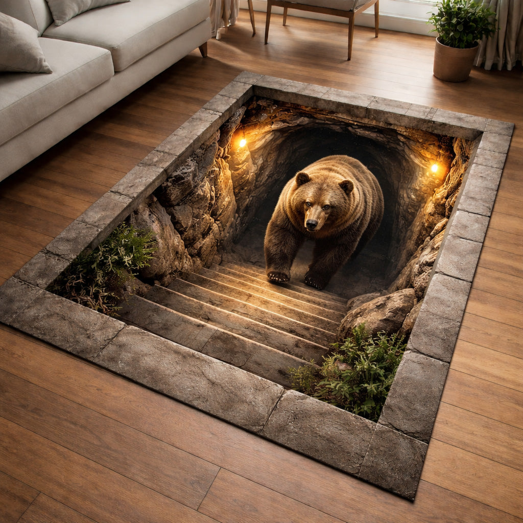 Golden Bear Area Rug - Non-Slip Washable 3D Print Rug for Living Room & BedroomTVC2108319