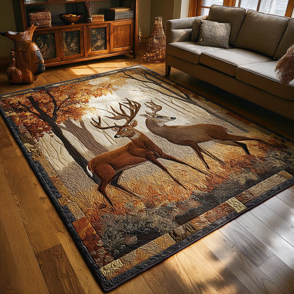 Golden Deer Area Rug - Non-Slip Washable 3D Print Rug for Living Room & BedroomTVC2108215