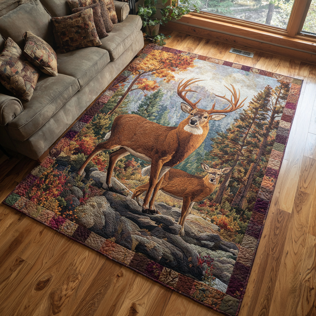 Golden Deer Area Rug - Non-Slip Washable 3D Print Rug for Living Room & BedroomTVC2108319