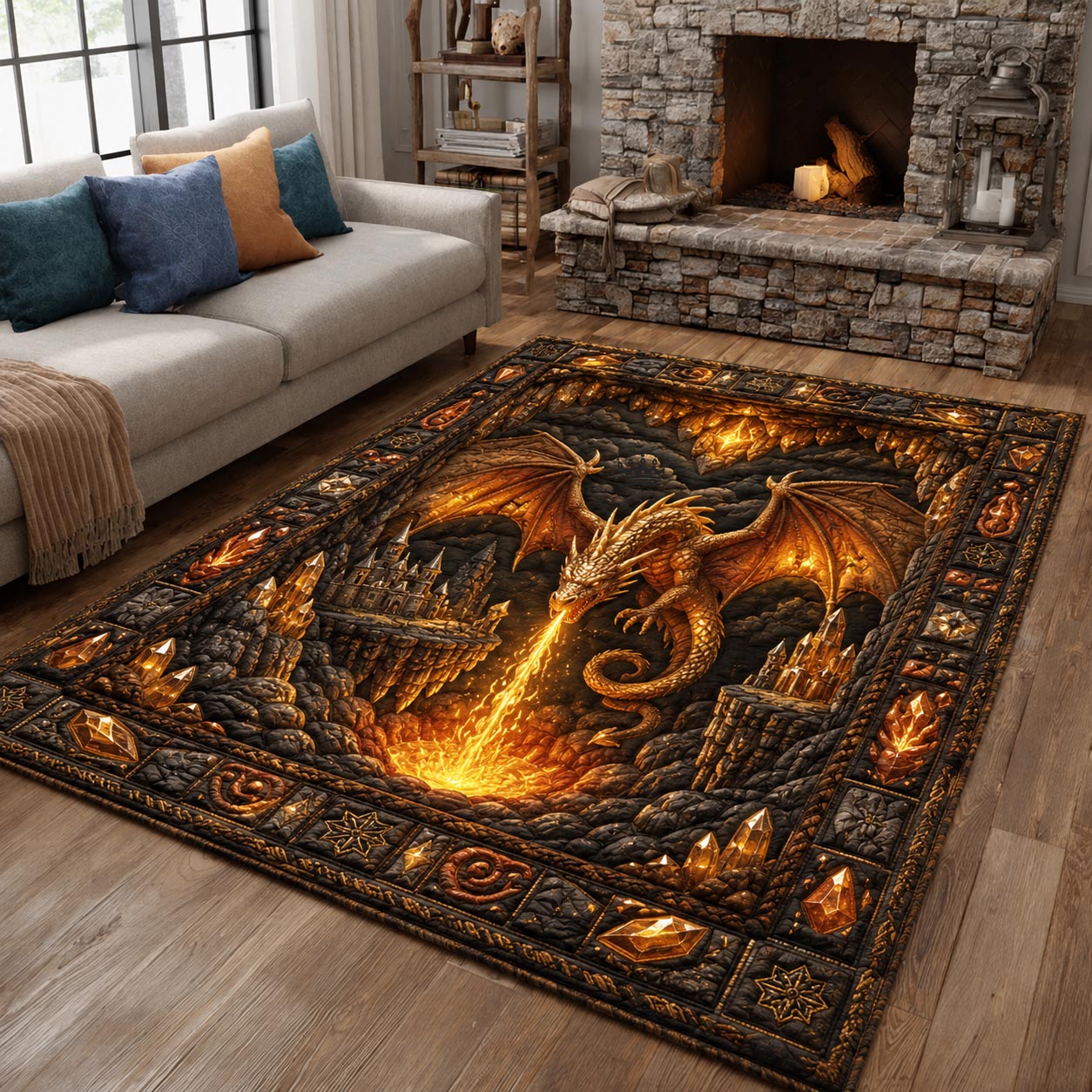 Golden Dragon Area Rug - Non-Slip Washable 3D Print Rug for Living Room & BedroomTVC2108414