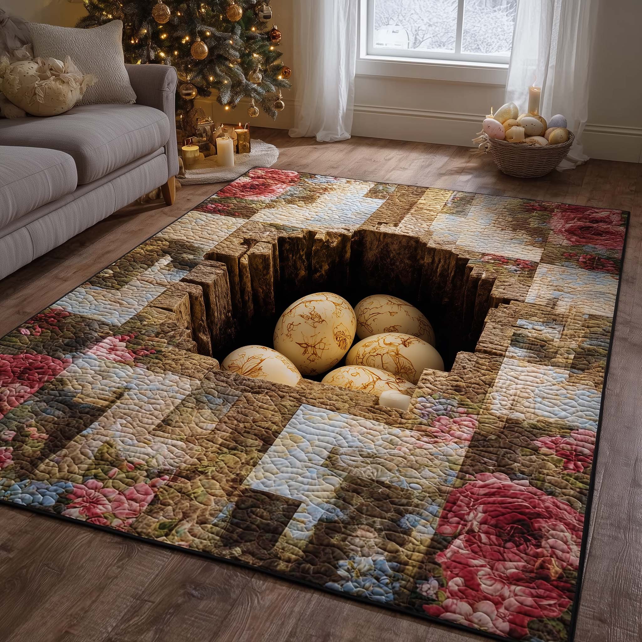 Golden Easter Eggs Area Rug - Non-Slip Washable 3D Print Rug for Living Room & BedroomTVC2108414