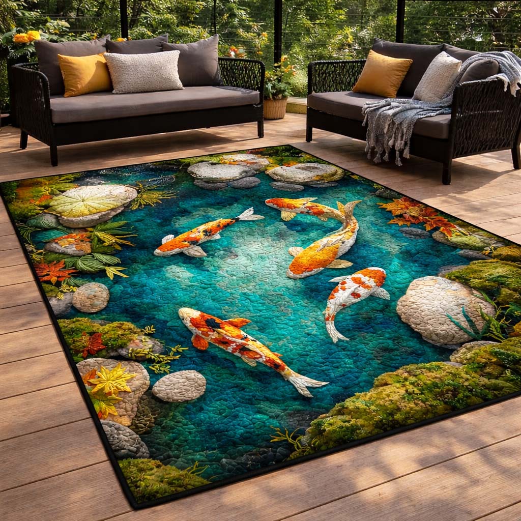 Golden Koi Pond Area Rug - Non-Slip Washable 3D Print Rug for Living Room & BedroomTVC2108414