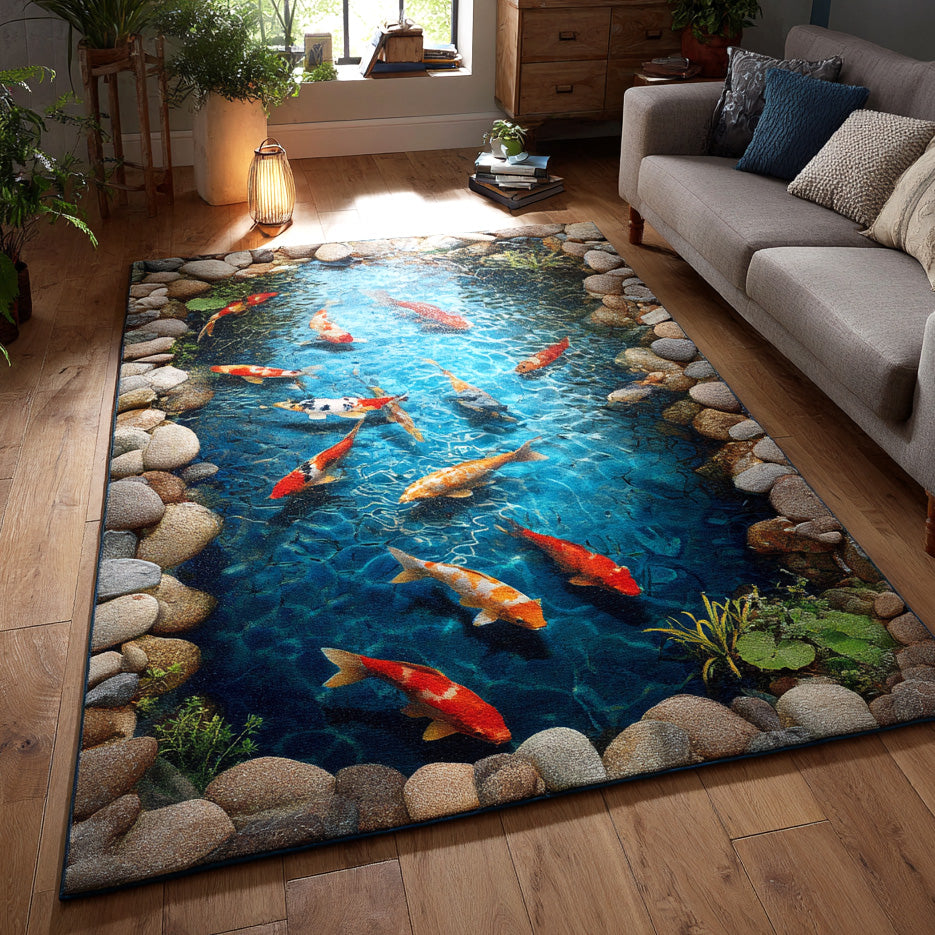 Golden Koi Pool Area Rug - Non-Slip Washable 3D Print Rug for Living Room & BedroomTVC2108318
