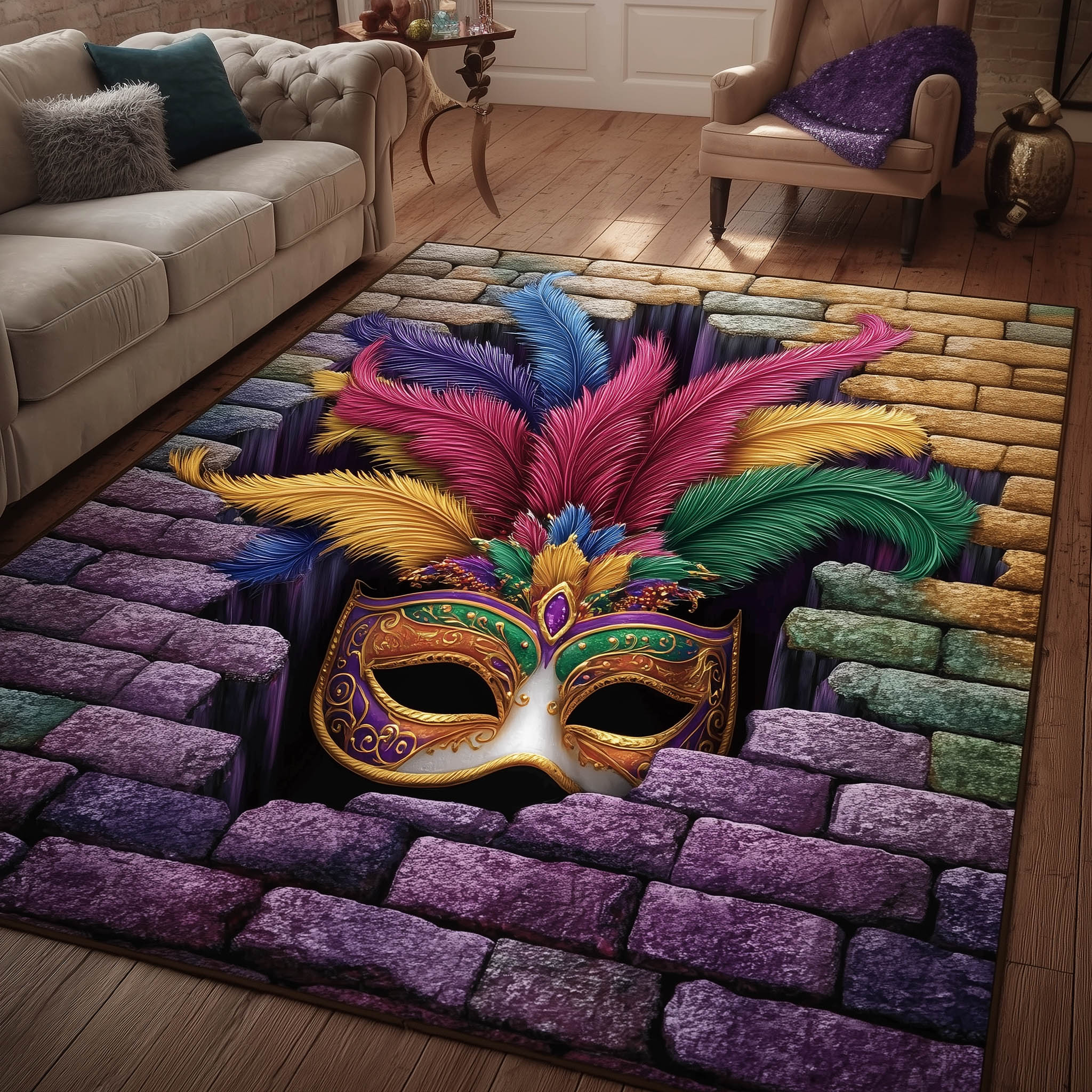 Golden Masquerade Area Rug - Non-Slip Washable 3D Print Rug for Living Room & BedroomTVC2108236