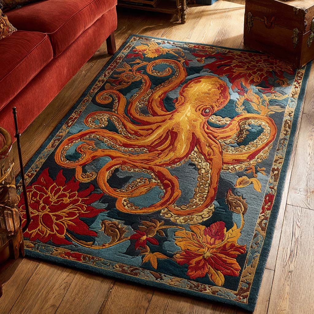 Golden Octopus Area Rug - Non-Slip Washable 3D Print Rug for Living Room & BedroomTVC2108214