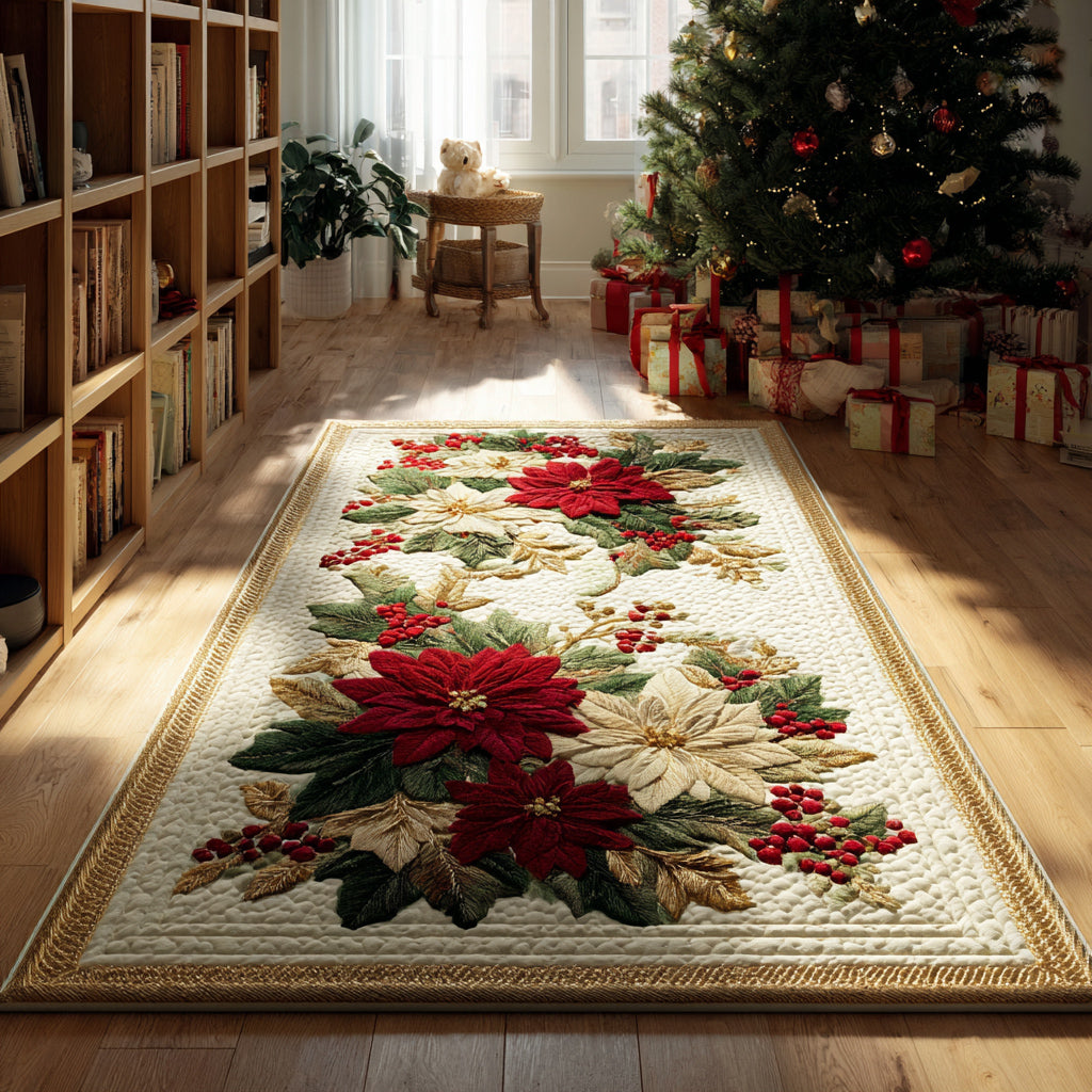 Golden Poinsettia Runner Area Rug - Non-Slip Washable 3D Print Rug for Living Room & BedroomTVC2108318
