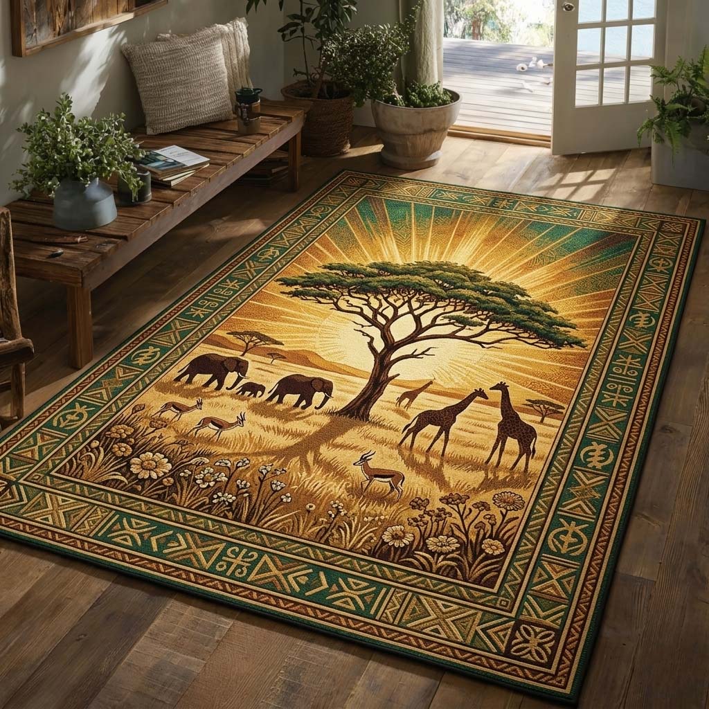 Golden Savanna Area Rug - Non-Slip Washable 3D Print Rug for Living Room & BedroomTVC2108413