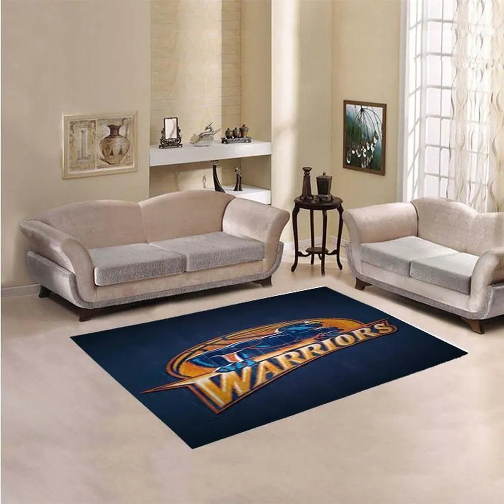 Golden State Warriors Rug - Ideal for Sports Fans Living Room Decor Blue and Yellow