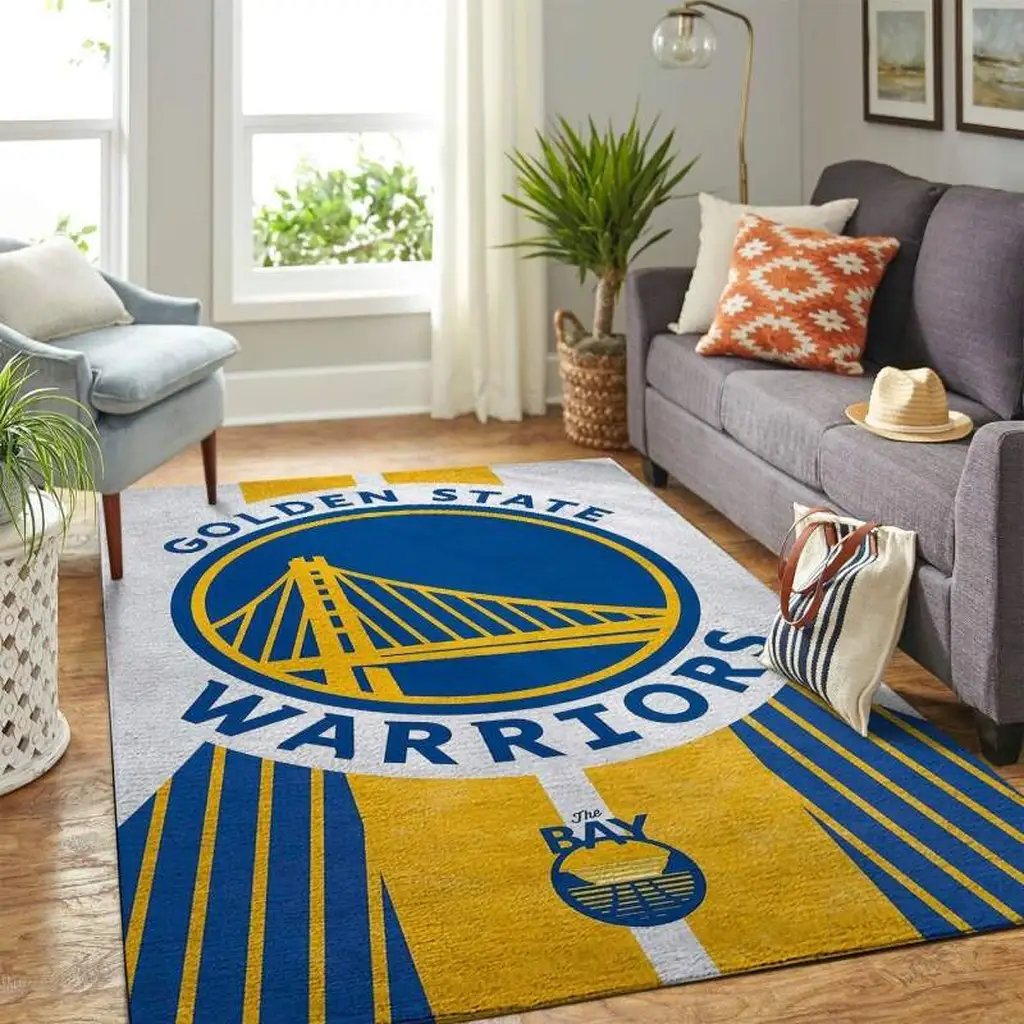 Golden State Warriors Rug - Team Logo Area for Fans Blue and Yellow