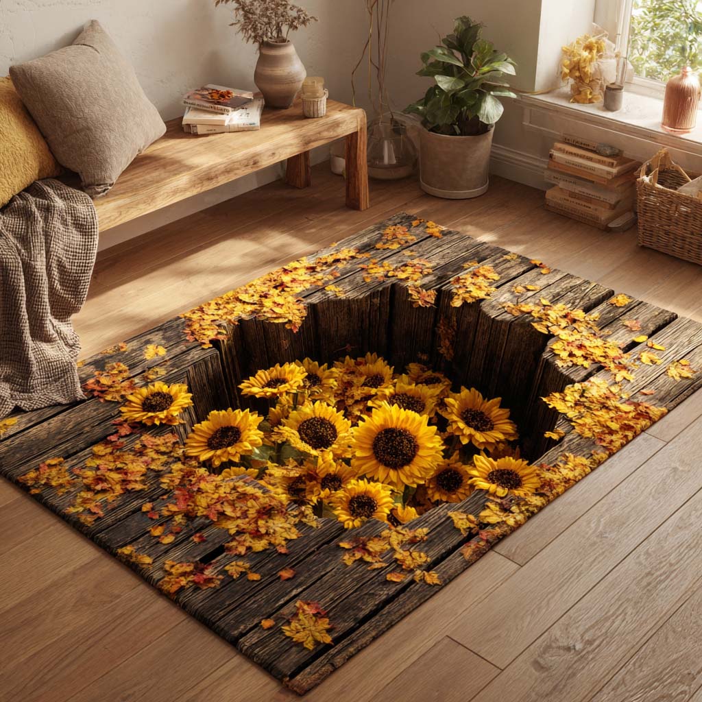 Golden Sun Hollow Area Rug - Non-Slip Washable 3D Print Rug for Living Room & BedroomTVC2108317